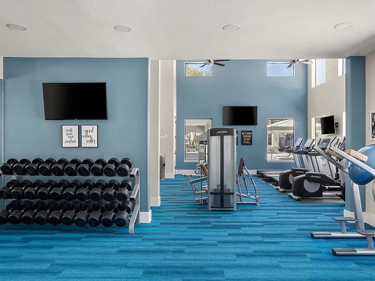 Stay active with a fully equipped fitness center right at home.
