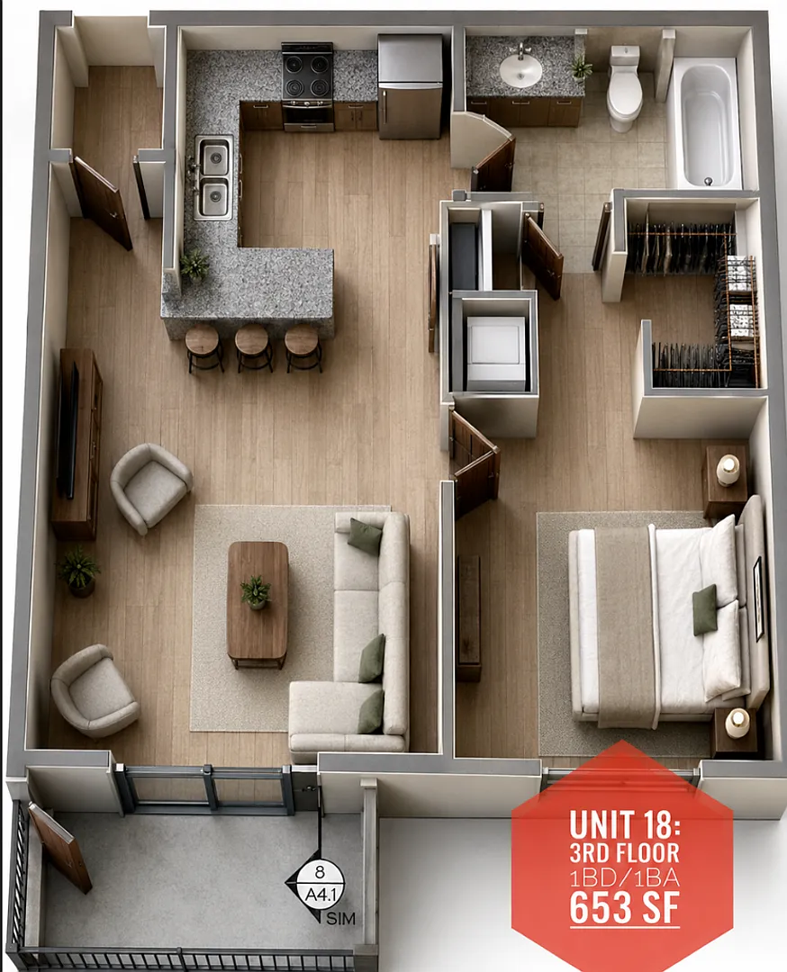 1 BD 1 BA 3rd Floor w/ skyline view — Photo 3
