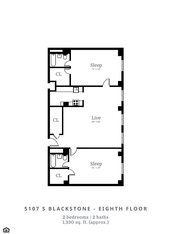 Floor plan 2 Bedroom, 2 Bathroom (C3)