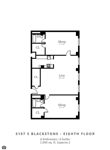 Floor plan 2 Bedroom, 2 Bathroom (C3)