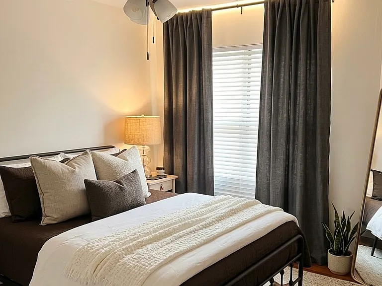 Guest bedroom. Brand new queen Nectar mattress, blackout shades, shelving and hanging rod in closet. Plenty of extra linens.
