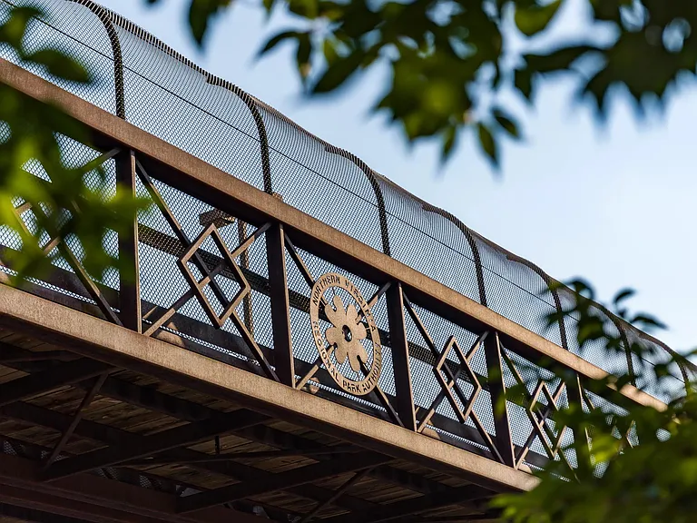 Pedestrian bridge over Broad Street that connects to the W&OD Trail.