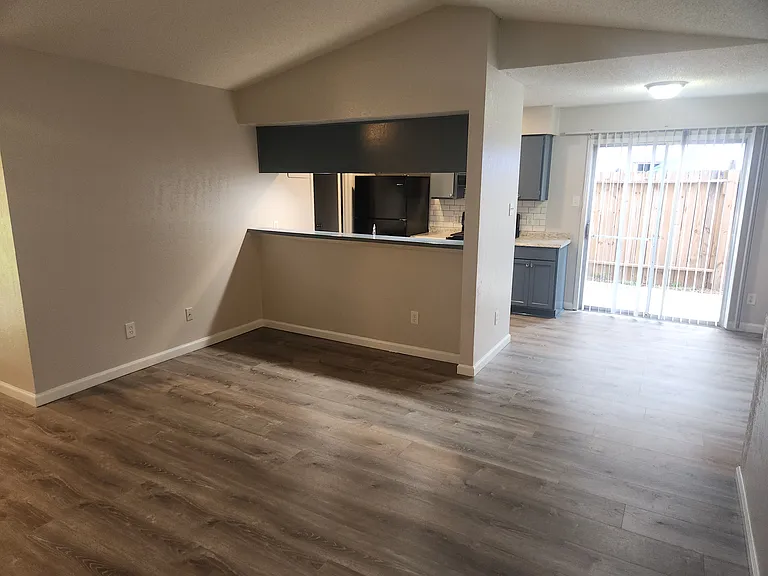 2 bedroom duplex, dining area and kitchen
