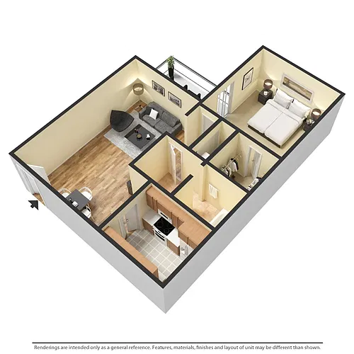 Floor plan 1x1 With Patio