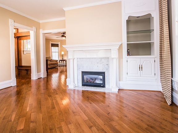 View of the fireplace and built-in.