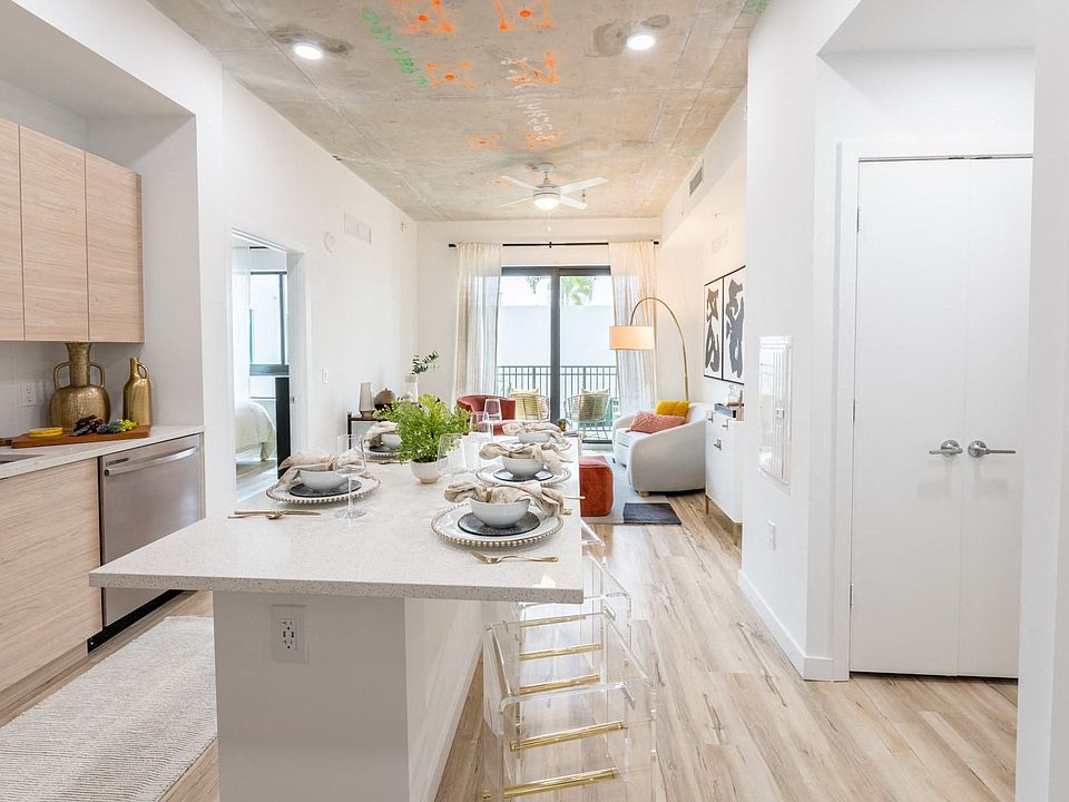 Concrete ceilings in kitchen and living areas