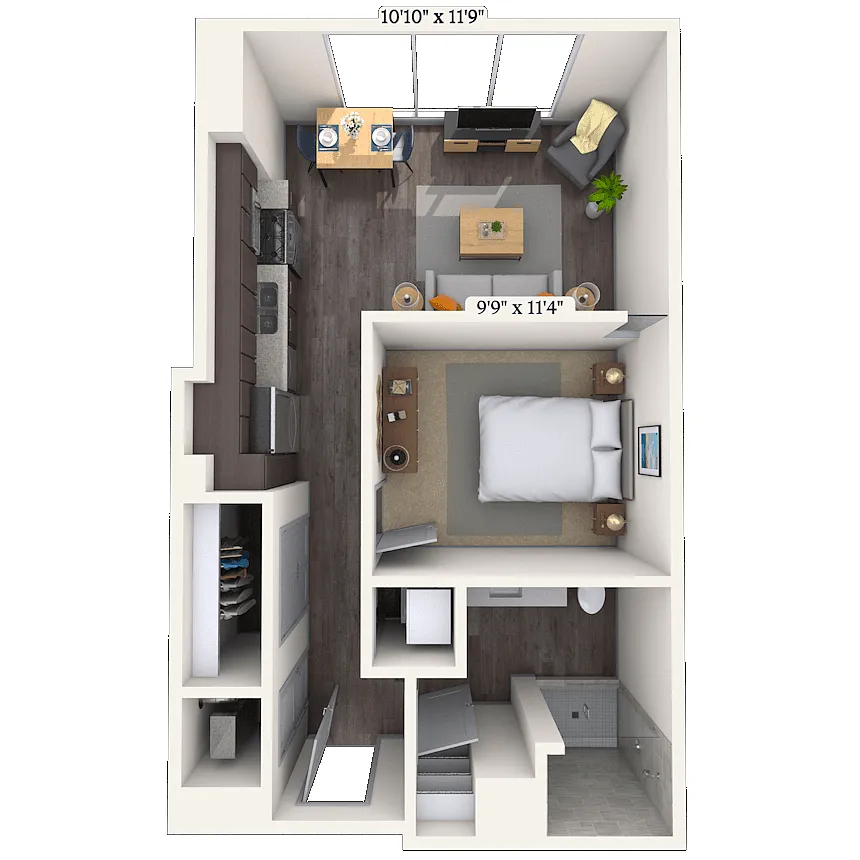 Floor plan Studio 0x1 586-599 SF