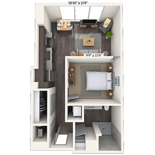 Floor plan Studio 0x1 586-599 SF