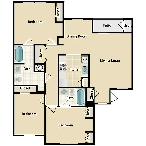 Floor plan 3 Bedroom 2 Bath