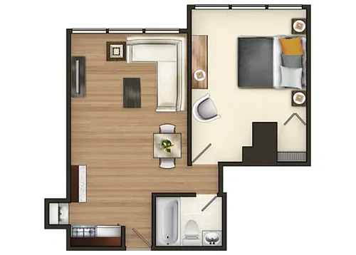 Floor plan S1: Studio 467 SF