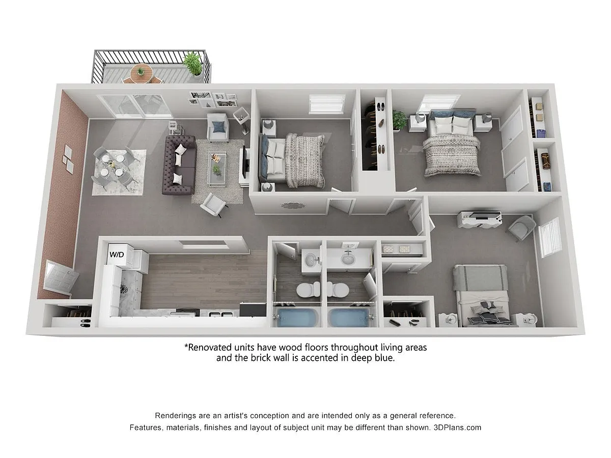 Floor plan 3 bedrooms + 2 bathrooms