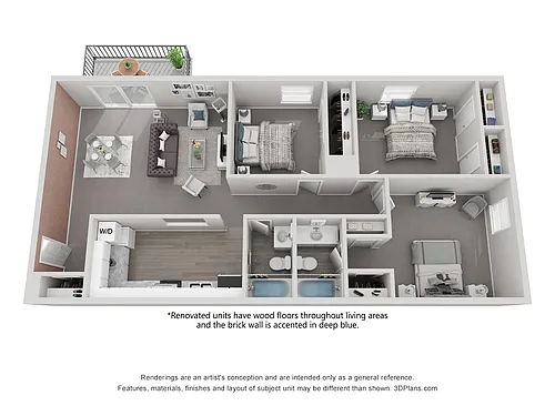 Floor plan 3 bedrooms + 2 bathrooms