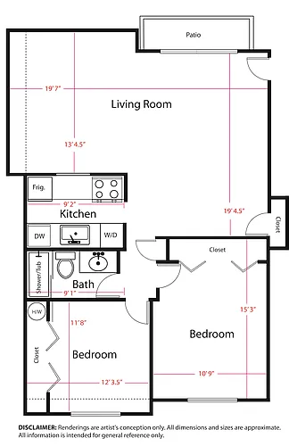 Floor plan 2 Bed 1 Bath Remodel