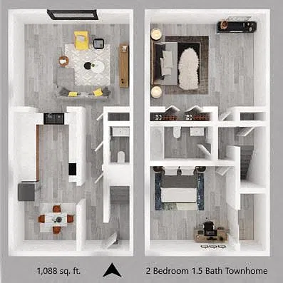 Floor plan Two Bedroom 1.5 Bath Townhouse - The Connect
