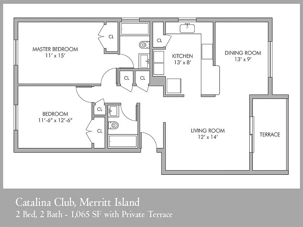 Floor plan 2 Bed 2 Bath - 1065sf - Second Flr