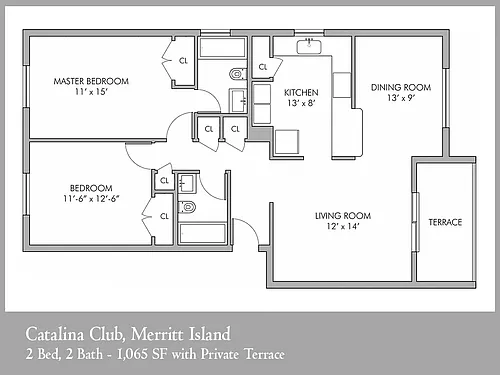 Floor plan 2 Bed 2 Bath - 1065sf - Second Flr