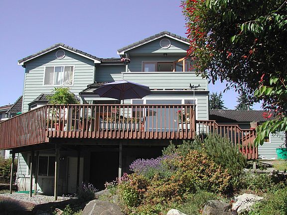Rear view, facing water