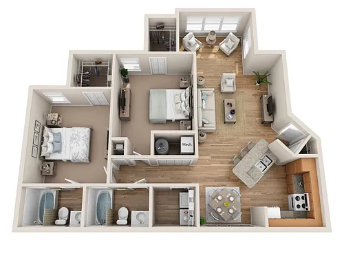 Floor plan 2 Bedroom 2 Bath 990