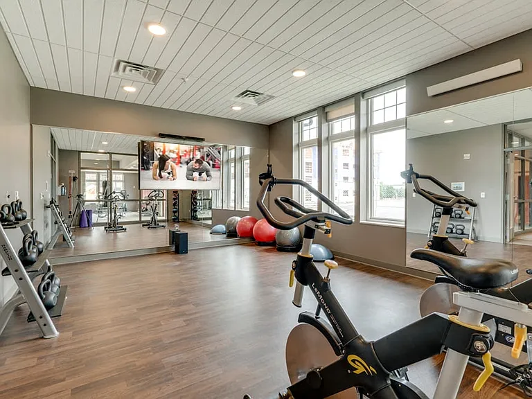 Stretch, do yoga or take a spin class in our group fitness studio. On-demand fitness classes enhance your workout.