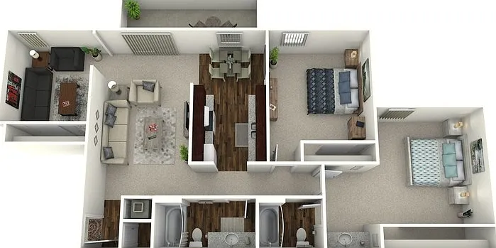 Timbers- 2 Bed 2 Bath with Den Floorplan Diagram