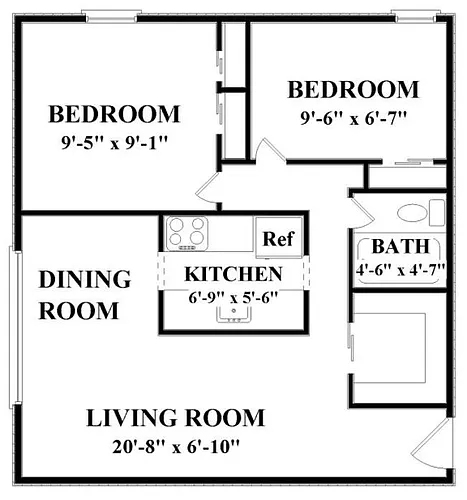 Floor plan 201 - 2 Bdrm, 1 Bath