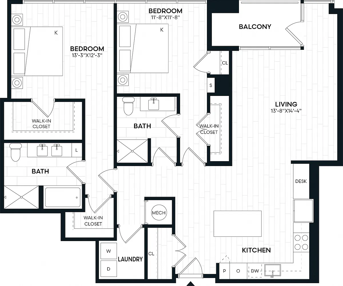 Floor plan 2 Bed/2 Bath-2P_P