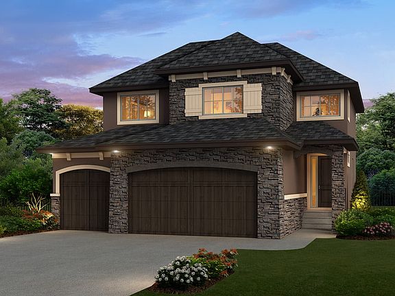 Exterior view of the French Chateau Elevation for the Lavello 2 model by Brookfield Residential in C