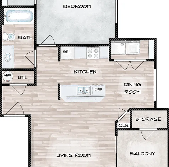 1x1 A1 Floorplan Diagram