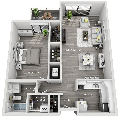 Floor plan Elm (A1p) 1 Bedroom Apartment