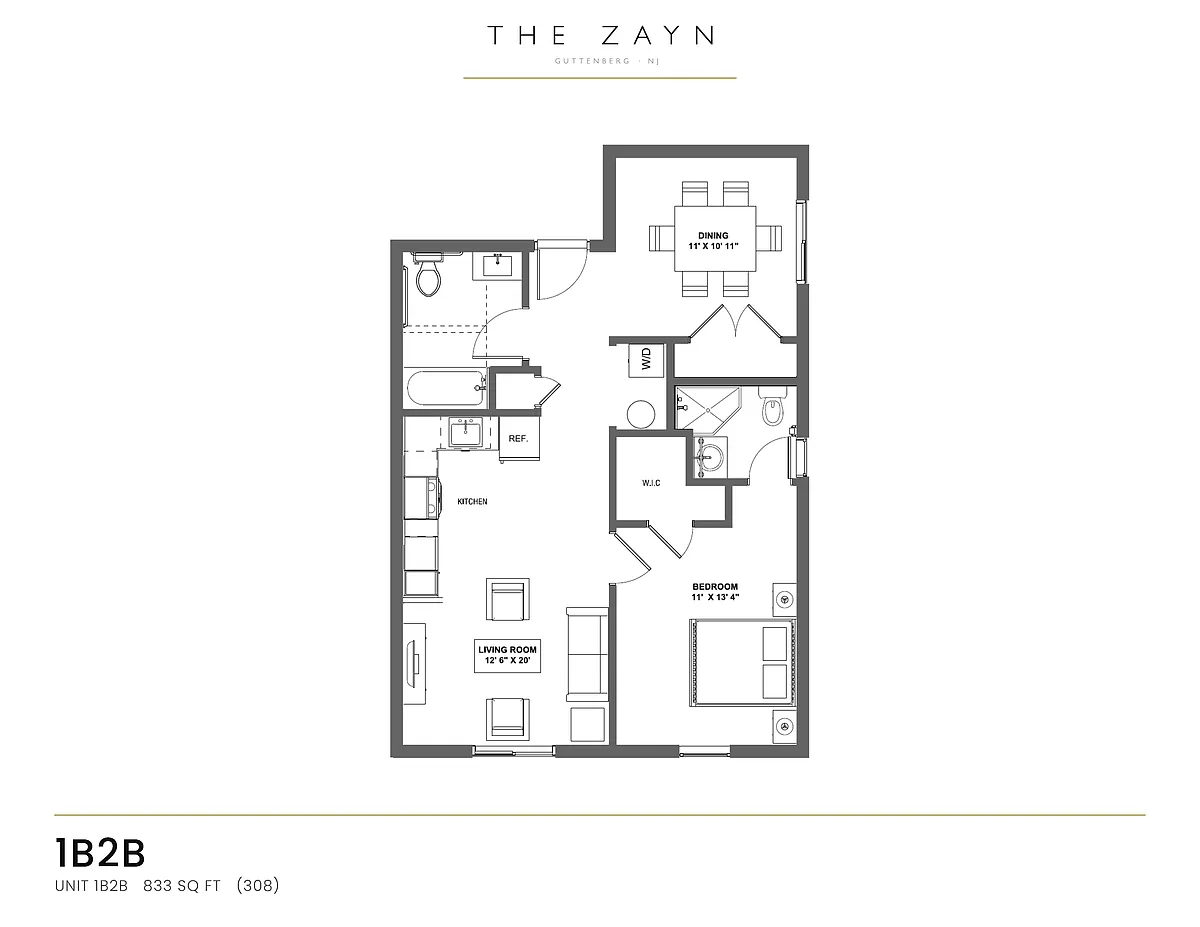 Floor plan One Bedroom + Den, Two Bath