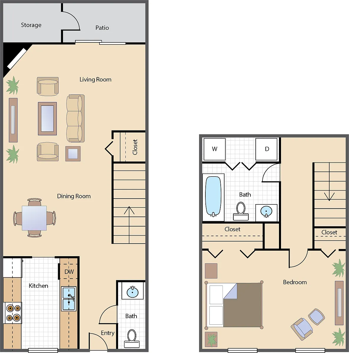Floor plan 1 BR 1.5 BA TH Reno