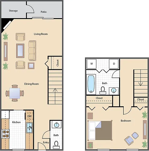 Floor plan 1 BR 1.5 BA TH Reno