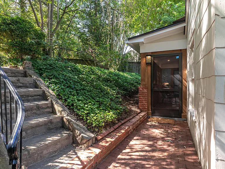 Stone steps to private terrace.