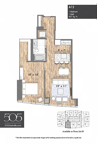 Floor plan 505 One Bedroom Upper Stack 07