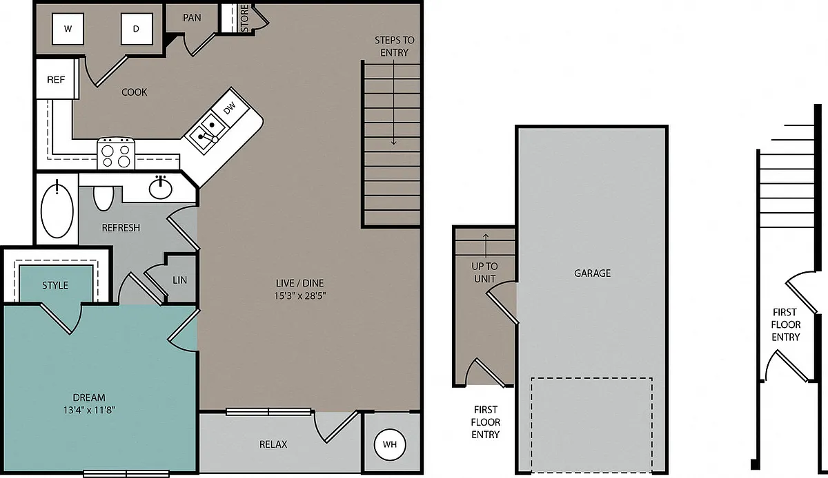 Floor plan THA2U 1B Upper Townhome 1C Garage