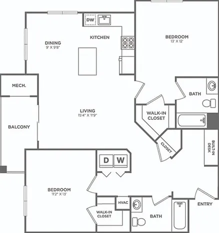 Two Bedroom Two Bath (1080 sf) Two Bedroom Two Bath (1080 sf)