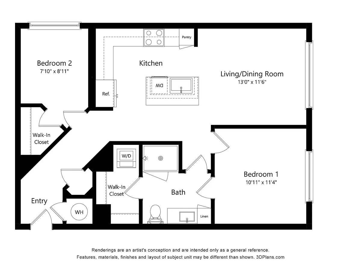 Floor plan 1 Bed + Den /1 Bath - A4