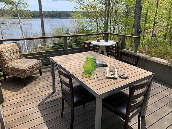 Spectacular deck overlooking lake.