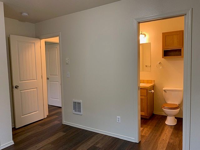 looking into the bathroom from the main bedroom