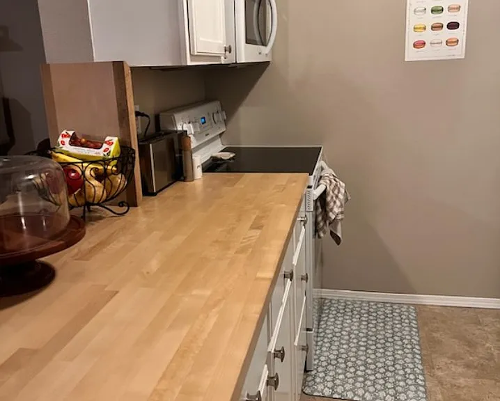 Galley kitchen electric range and microwave