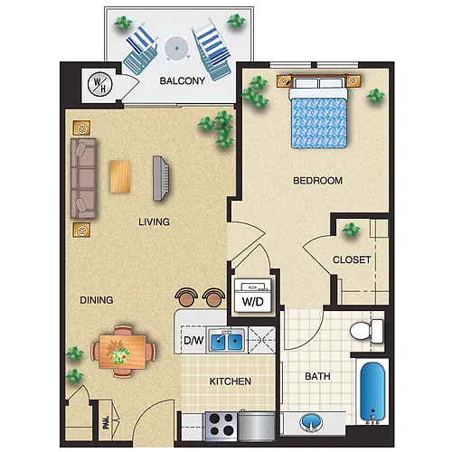 Floor plan 1 Bed 1 Bath 647 Sq. Ft.