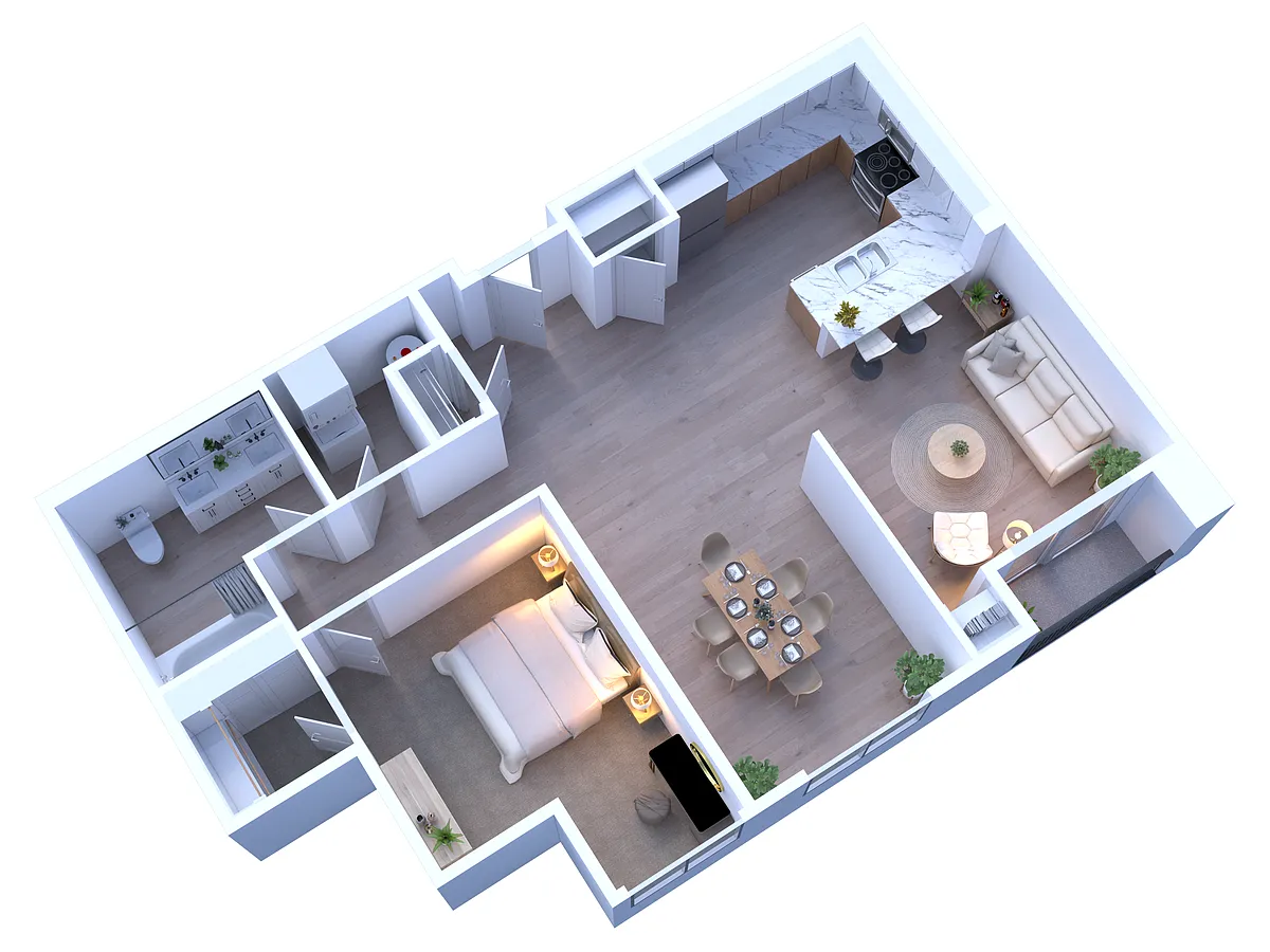 Floor plan 1 Bedroom 1 Bath 936 sqft