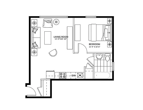 Floor plan 45 Somerset - 1 Bed Plan B