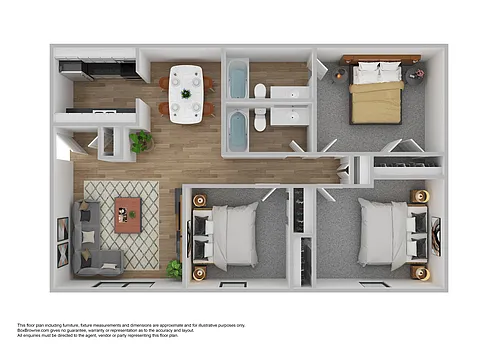 Floor plan Three Bedrooms, Two Baths