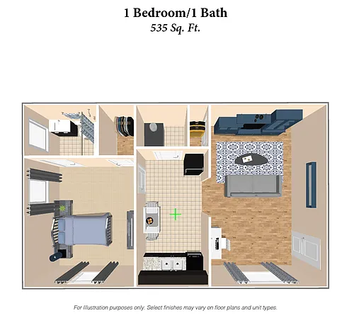 Floor plan 1 Bedroom, 1 Bath