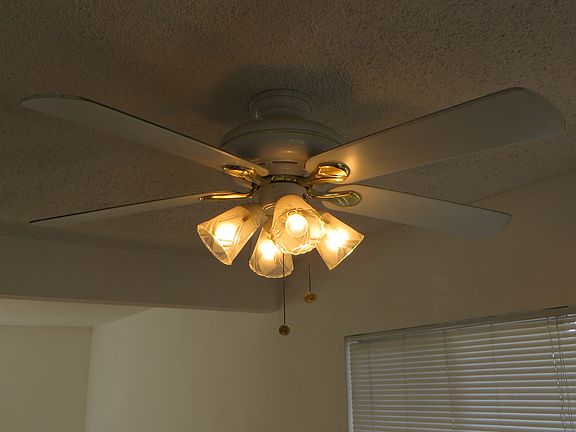 Ceiling fan in dining room.