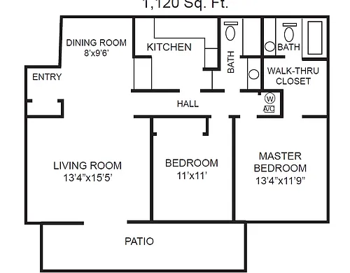 Floor plan 2 bed 2 bath large garden