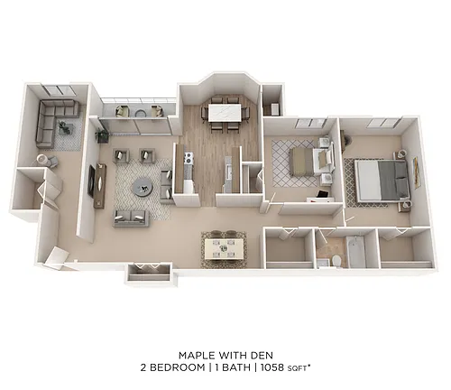 Floor plan Two Bedroom w/ Den - 1,058 sqft