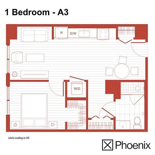Floor plan 1 Bedroom - A3