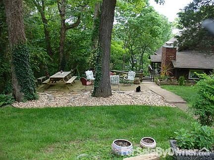 Lawn and rock patio